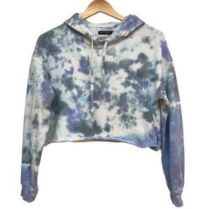 Tipsy Tie Dye custom raw edge cropped hooded sweatshirt size S